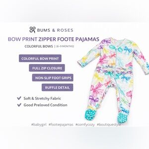 Bums & Roses Bow Print Zipper Footie Pajamas 6–9M